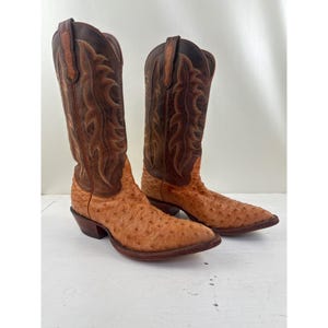 Vintage Nocona Quill Ostrich Cowboy Boots Mens Size 9 B Handmade USA Brown