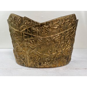 Vintage Fritz’s Brass Container with Rose pattern Planter/waste basket