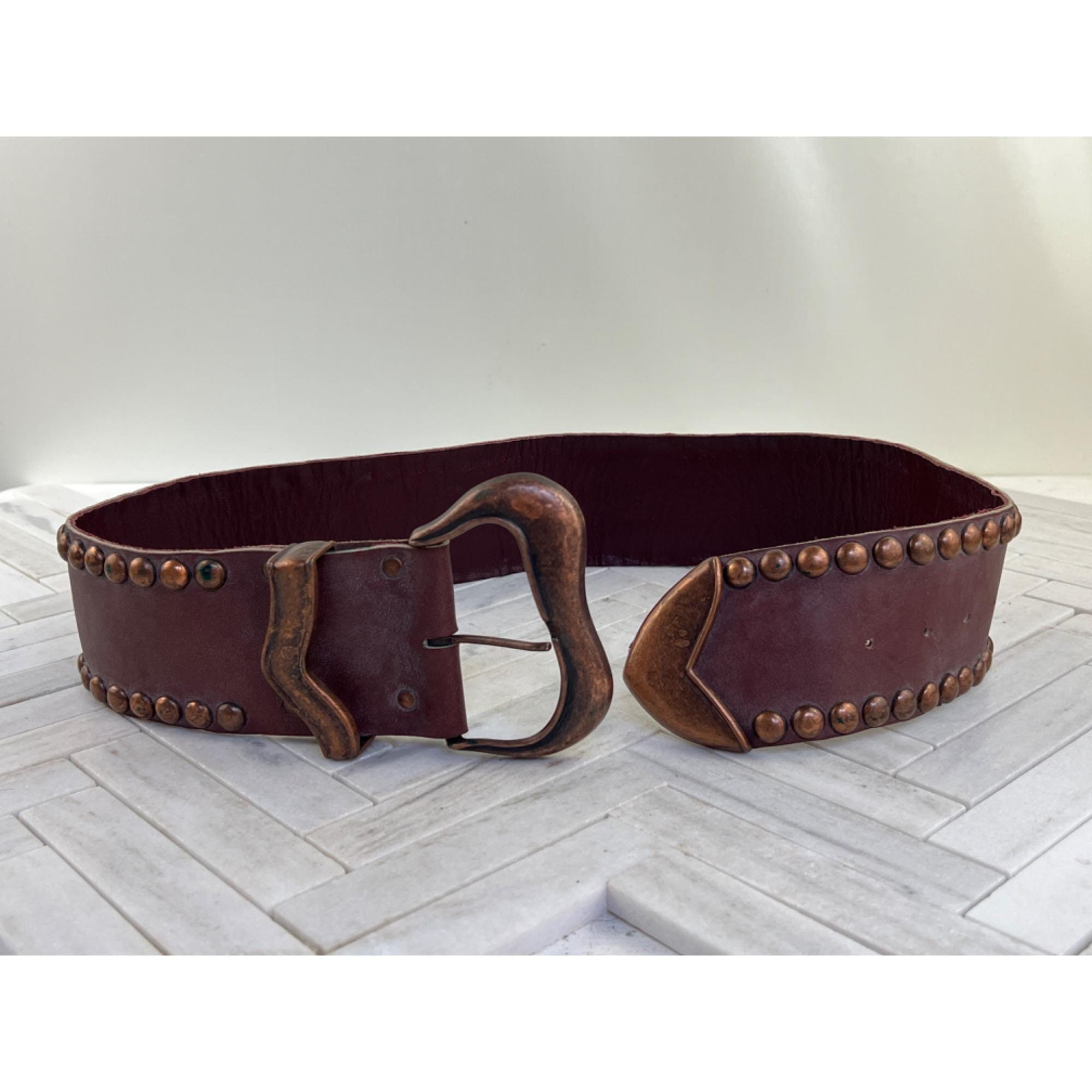 Vintage‎ Michael Morrison Brown Suede Belt Brown Clear Tone Rhinestone Buckle Vintage Michael Morrison MX Wide Studded Belt, 39 main image 3