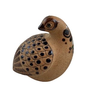 Vintage Hand Painted Tonala Mexican Folk Art Pottery Quail Bird Signed Netzl