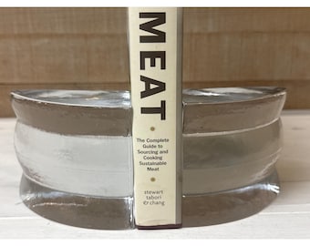 Mid-Century Modern schwere klare Kunst Glas Buchstützen - Massives Glas Halbmond Design - 2er-Set