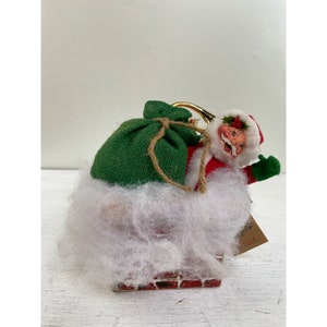 Vintage 1992 Annalee Weihnachtsmann mit Tasche voller Spielzeug aus Chimmey