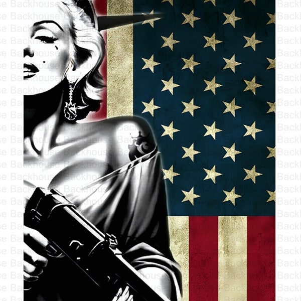 Neon Marilyn, American flag, Marilyn Monroe, Sublimated transfer, Printed images, Ready too press, Heat transfers, Tumbler transfers