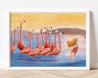 Flamingo Print, Living Room Print, Pastel, Animal, Wall Art, Nursery Print
