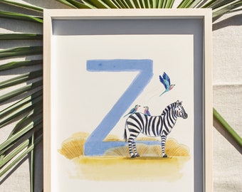 Letter Z Art Print, Kid Art, Kid's Art Print, Cute Nursery Art, Zebra, Wall Decor, Alphabet, Letter Z print