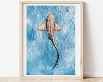 Leopard Shark Art Print, Leopard Shark Poster, Ocean Print, Shark Illustration, Wall Art, Home Decor, living room art