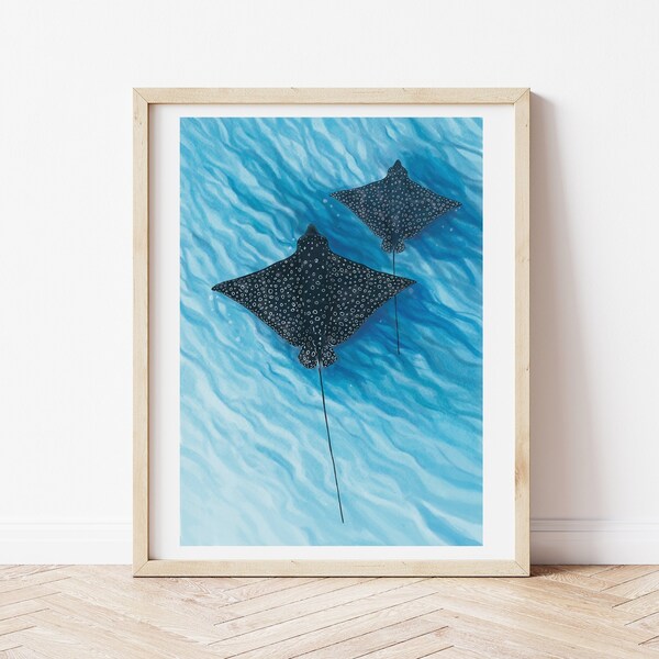 Eagle Ray Art, Ocean Print, Marine Life, Spotted Eagle Ray Illustration, Sea Art, A4-size