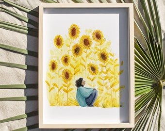 Sunflower Happiness, Kid Art, Kid's Art Print, Nursery Art, Sunflowers, Wall Decor