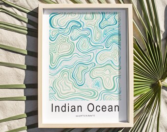 Indian Ocean Swirl Abstract Contemporary Print, Ocean Print, Scuba Diver Poster, Blue modern design, Wall Art, Home Decor, Indian Ocean Sea