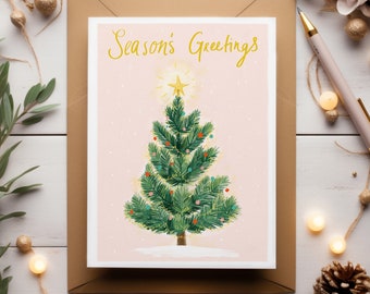Season's Greetings Christmas Card / Christmas Tree/ watercolour illustrated greetings card