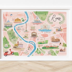 Rome Illustrated Map, Rome Map Poster, Wall Art, Rome Print, Travel Italy