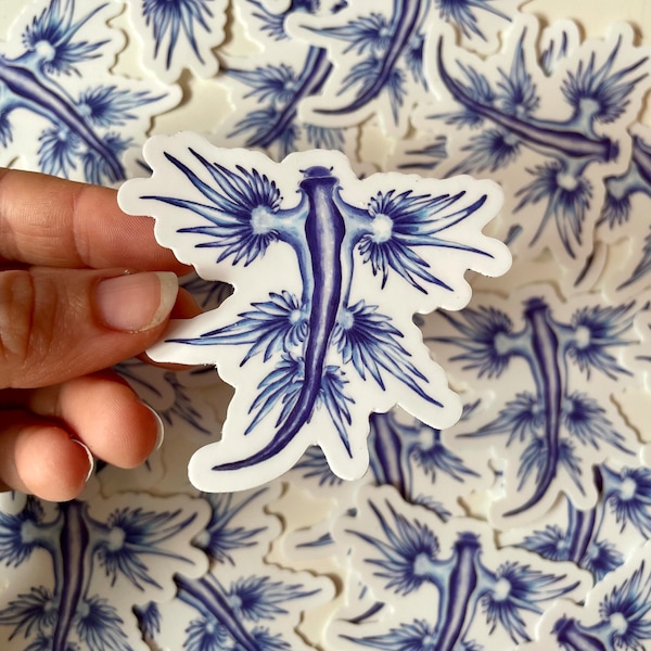 Blue Dragon Vinyl Sticker / Sea Slug Nudibranch Sticker / Blue Glaucus / cute marine animals stationary