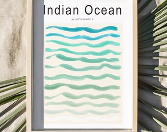 Indian Ocean Abstract Contemporary Print, Ocean Print, Scuba Diver Poster, Blue modern design, Wall Art, Home Decor, Indian Ocean Sea