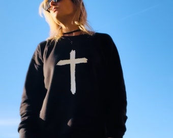 Distressed cross sweatshirt for babies, kids and adults