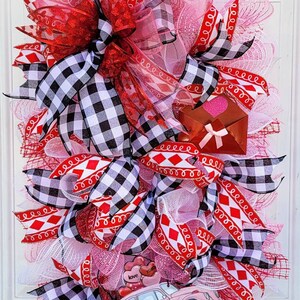 Farmhouse Valentine&#39;s Day Wreath: Pink Car, Buffalo Plaid Door Hanger