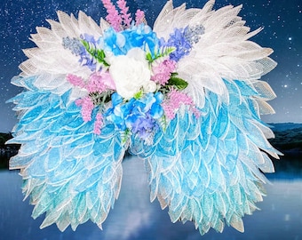 Custom Angel Wings Wreath: Choose Your Colors, Floral Decor (21x23 inches)