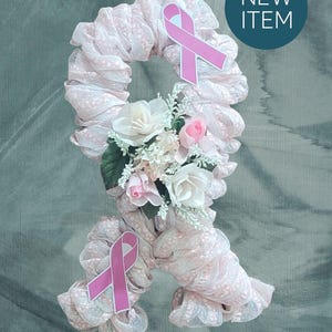 breast cancer wreath, cancer wreath, deco mesh cancer wreath, pink wreath, cancer door hanger, door hanger, door wreath, cancer awareness