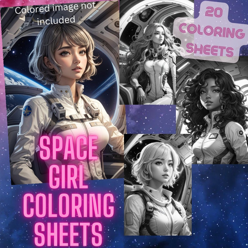 Space Girl Coloring Sheets - Etsy