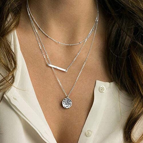 No Tarnish Stainless Steel 3 Layer Silver Necklace Gold Etsy