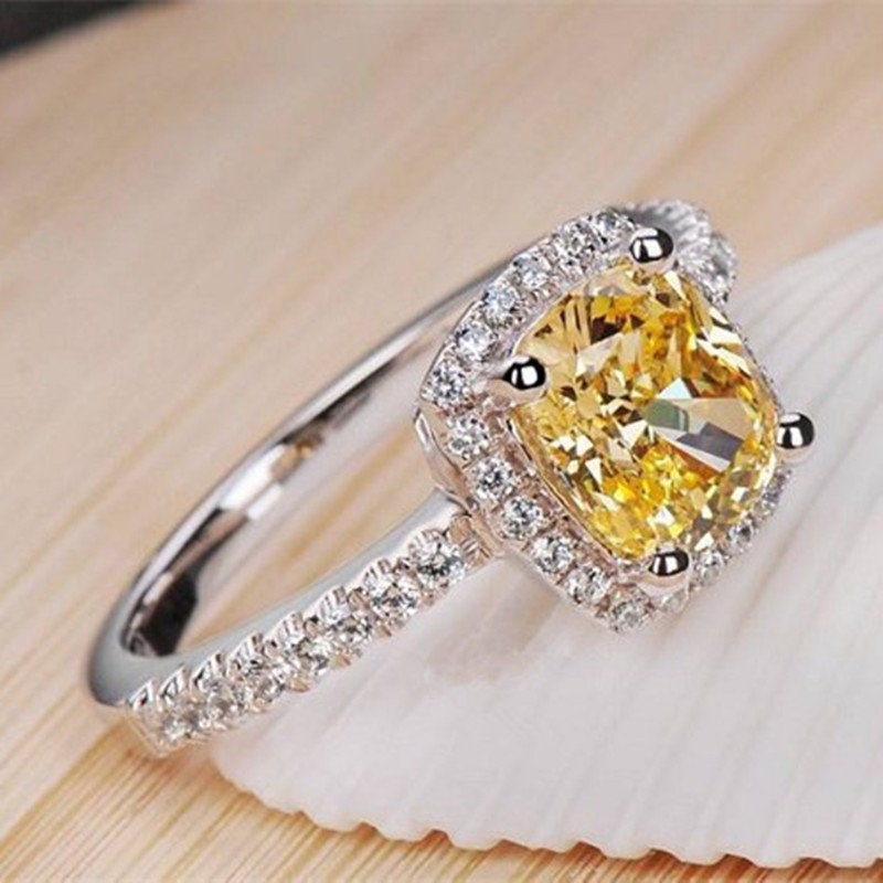 Engagement Rings Lab Created Citrine Diamond Rings Lab Etsy