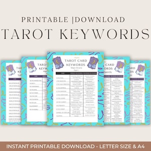 Easy Tarot Card Meanings Guide - Beginner&#39;s Cheat Sheet, Learn Tarot Reading by Keywords Fast, Mystical Gift Idea. Download, Printable.