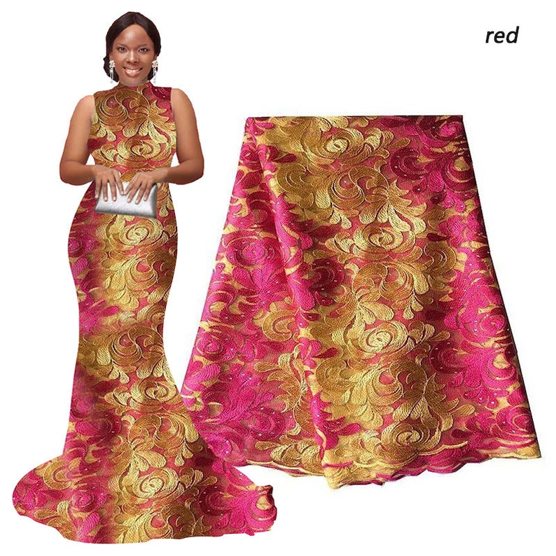 pqdaysun African Lace Fabric 5 yards 2018 Swiss Voile Lace Nigerian Lace French Fabric Embroidered and Rhinestones Guipure Cord Lace F50334