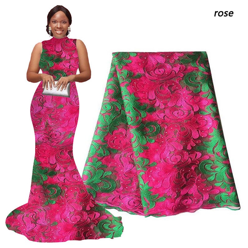 pqdaysun African Lace Fabric 5 yards 2018 Swiss Voile Lace Nigerian Lace French Fabric Embroidered and Rhinestones Guipure Cord Lace F50334