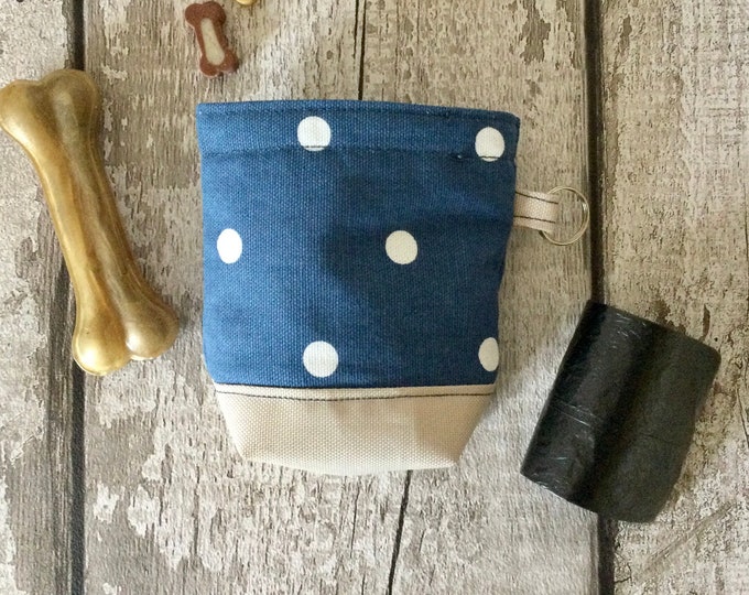 Dog Treat Bag with Poo Bag Dispenser. Blue Spotty Dog Poo Bag. Gift for Dog Lover. Puppy Pouch Training.