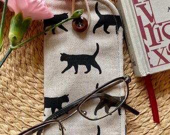 Black Cat Print Glasses Case: Padded Spectacle Pouch, Eyeglass Pouch