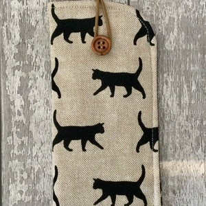 Cat Print Glasses Case. Cat Sunglasses Case. Spectacle Pouch. Soft Glasses Case. Gift for Mum. Glasses Pouch. Cat Lover. Lucky Black Cat