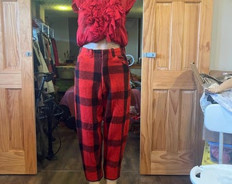 Vintage wool red plaid snow winter pants/capris