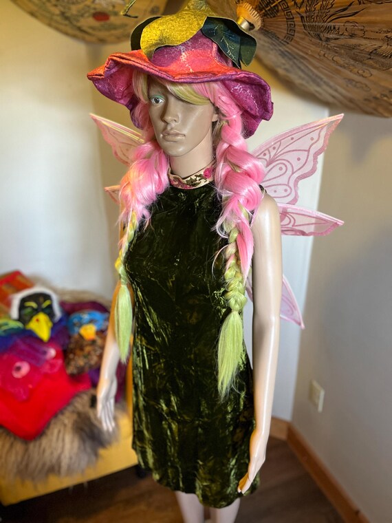 Vintage forest green crushed velvet dress Fairy costume