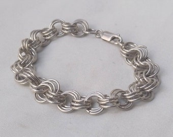 7" Chunky Bracelet, Sterling Silver Charm Bracelet, Vintage Silver Bracelet