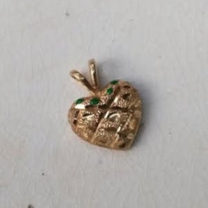 Vintage Small Heart Pendant, Enameled 14k Gold Pendant, Solid 14k Yellow Gold Charm