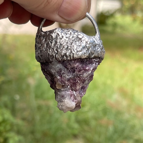 Lepidolite, morganite and blue albite pendant