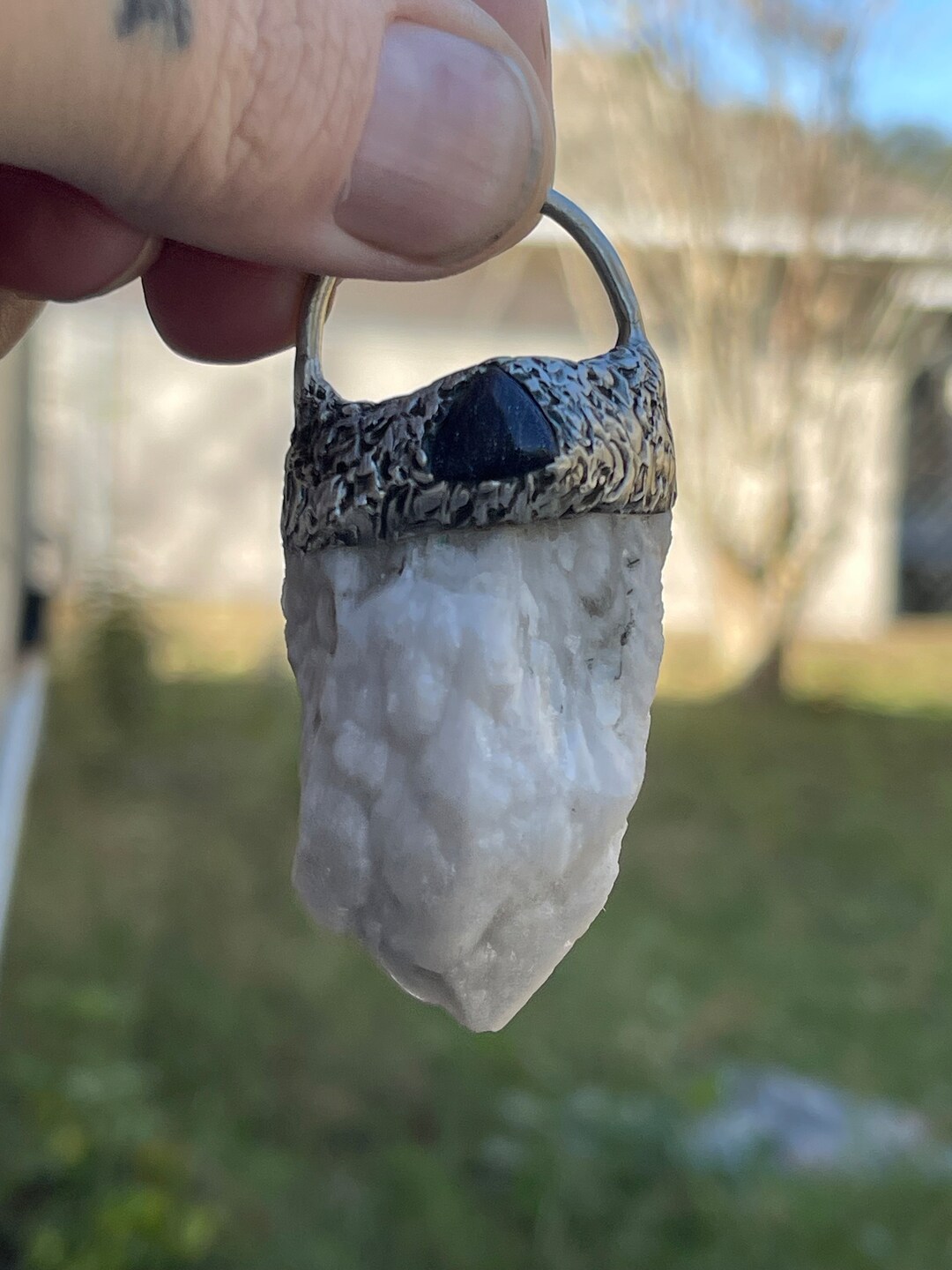 Candlestick Quartz With Blue Gold Stone Pendant Etsy