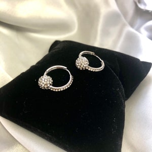 Small Huggie Hoop Earring, Pave Crystals (Black Diamond)