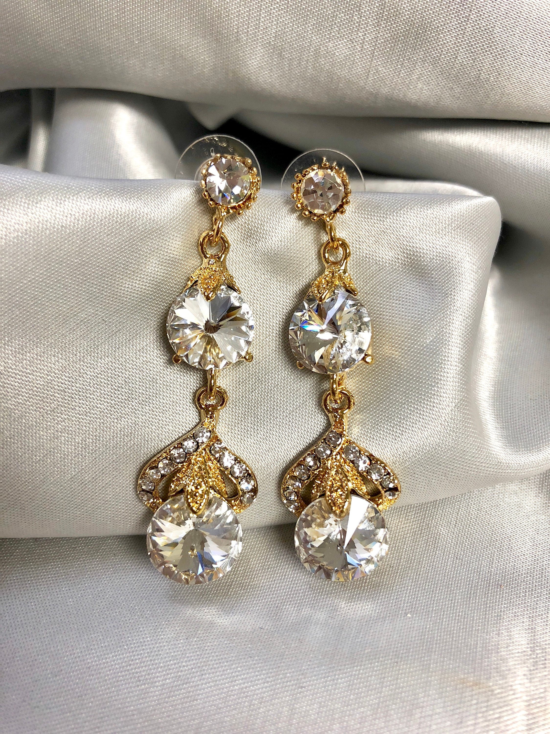 Vintage Style Crystal Earring Gold With Crystal - Etsy Sweden