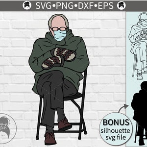 Bernie Sanders svg png dxf eps, Bernie Mittens svg, Masque facial, Silhouette Bernie en couches, Fichier Silhouette Bonus, Fichier numérique, Fichiers Cricut