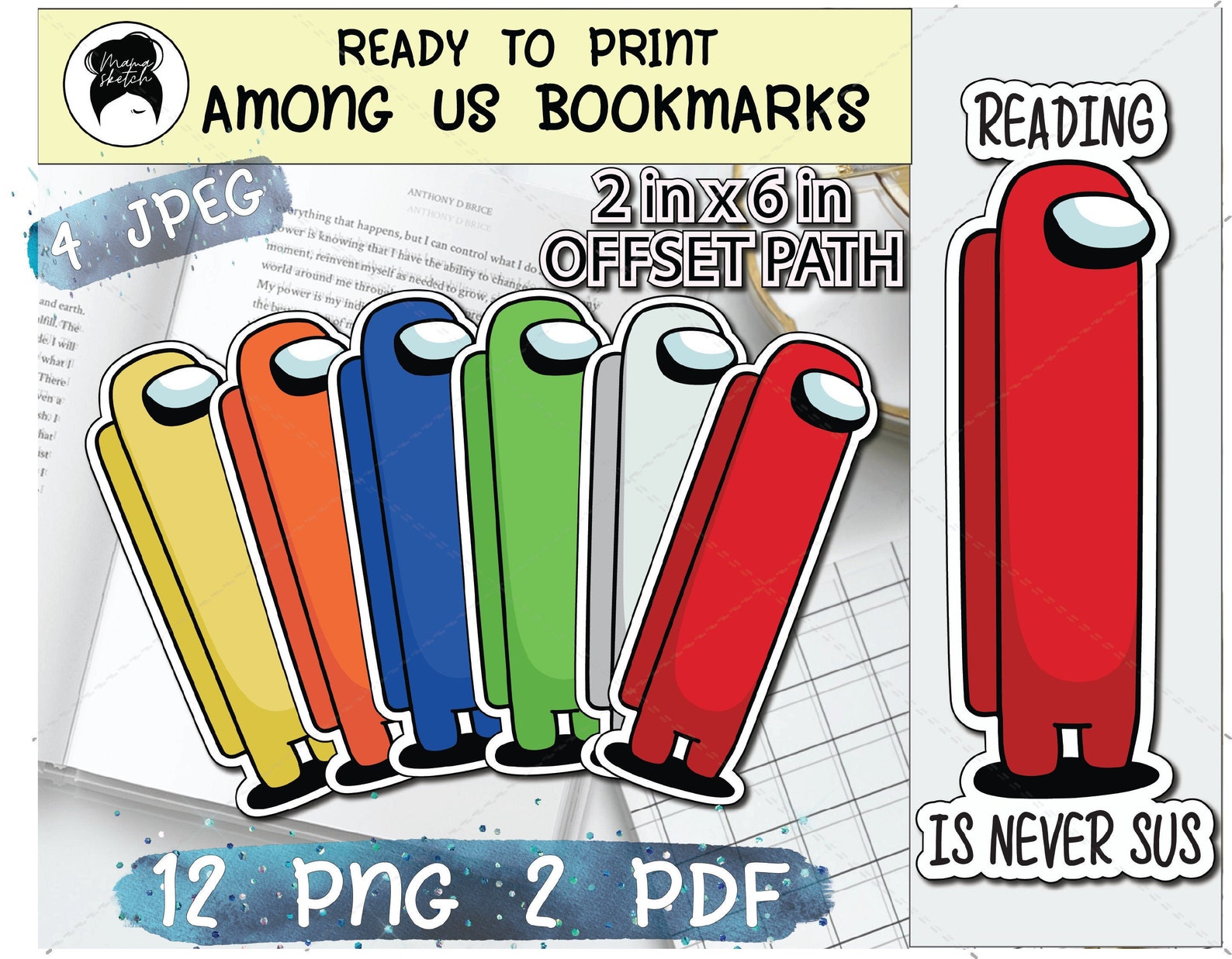 Among Us Bookmarks Ready to Print Reading is never Sus Etsy
