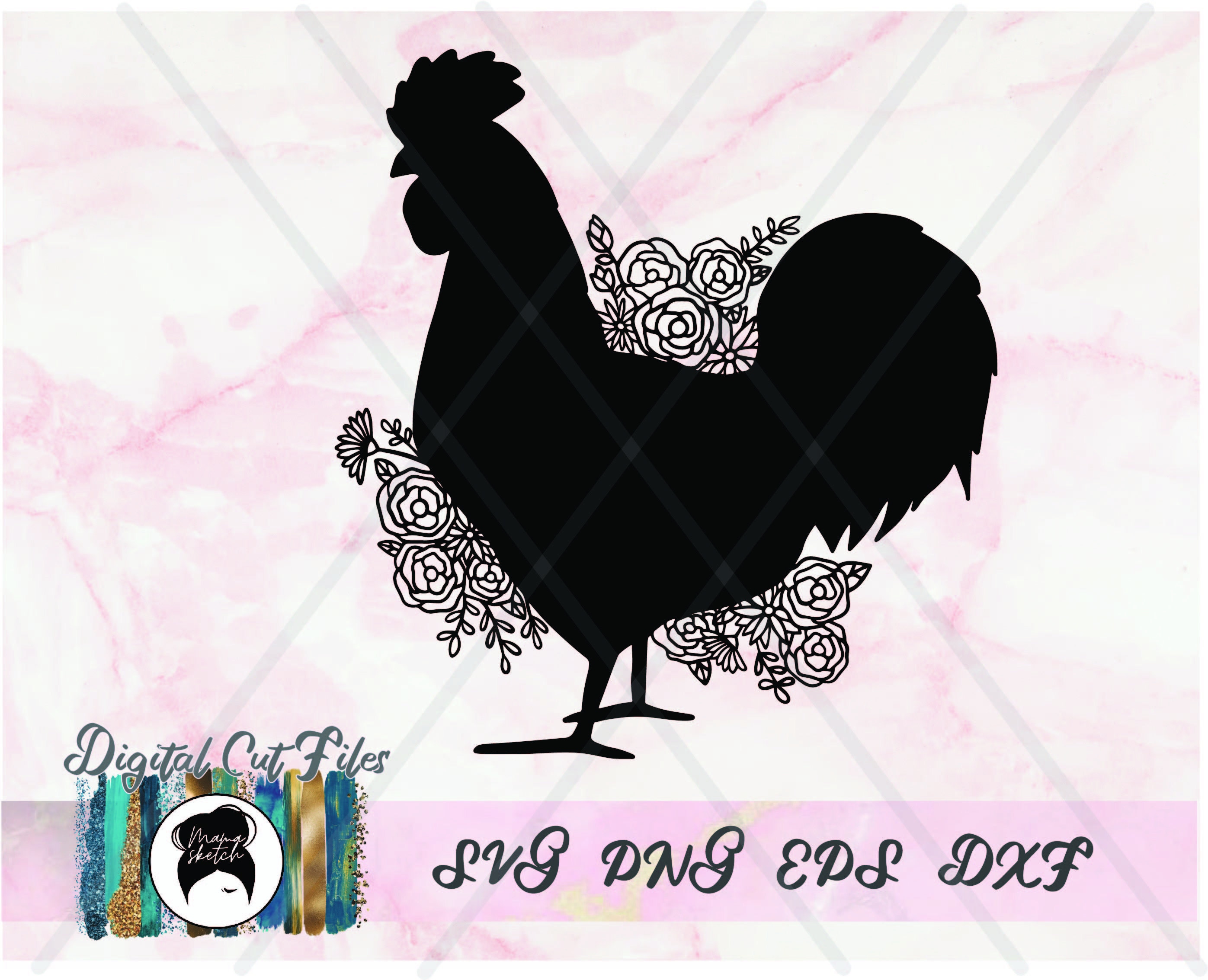 Download Chicken Silhouette With Flowers Svg Floral Chicken Rooster Etsy