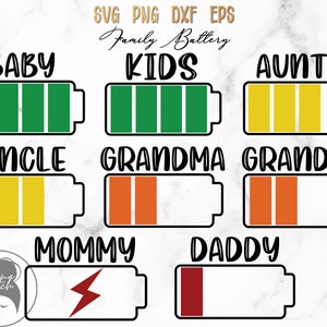 ファミリー バッテリー バンドル svg、ファミリー svg、ベビー バッテリー、ママ バッテリー、パパ バッテリー、ファミリー バッテリー Cricut カット ファイル - svg、png、dxf、eps