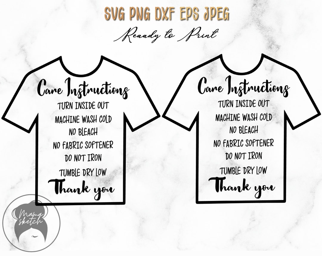 T Shirt Care Instructions PNG and JPEG, Ready to Print Care Card, Wash ...