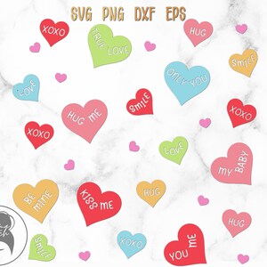 Heart Doodle svg, Seamless Heart Pattern, Valentine&#39;s Day svg, Colorful Hearts, Conversation Mini Hearts, Digital Files - svg, ong, eps, dxf