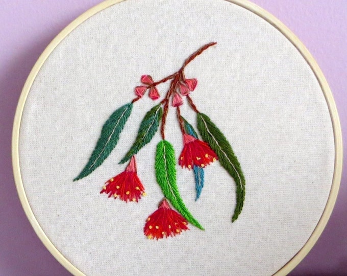 Australian native flower embroidery wall art, hand embroidered hoop art, finished embroidery, botanical art, Mothers Day gift