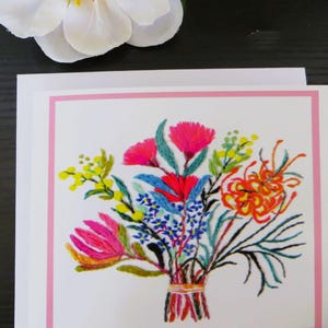 Greeting card Australian natives, flower bouquet card, embroidery print card, blank greeting card, Australian flower card, birthday card
