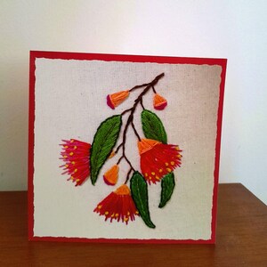 Fleur indigène australienne de carte de voeux, carte d'impression d'art de broderie, broderie de flore australienne, carte de voeux vierge