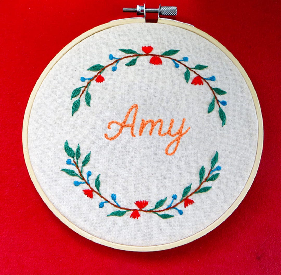 Personalized Embroidered Name Hoop Art: Custom Embroidery Floral ...