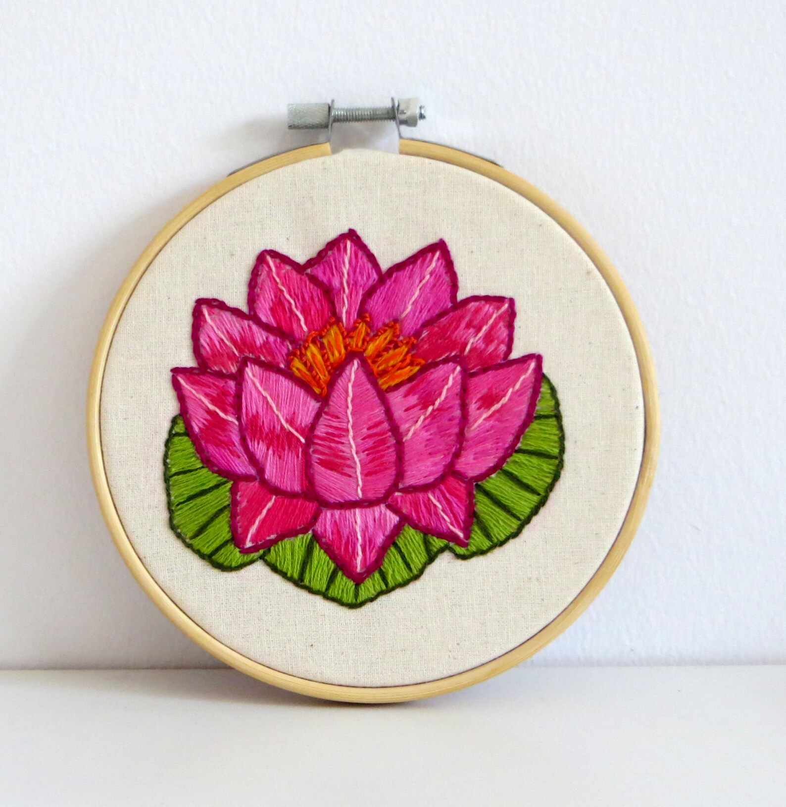 Embroidery hoop art pink lotus embroidered lotus flower  etsy