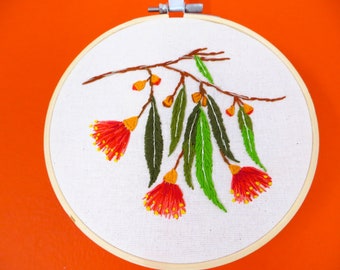 Embroidery hoop art, Australian gum leaf wall art, home decor, finished embroidery, wall decor, botanical